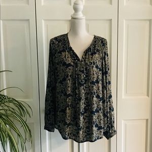 GNW Blue Print Boho Peasant Blouse